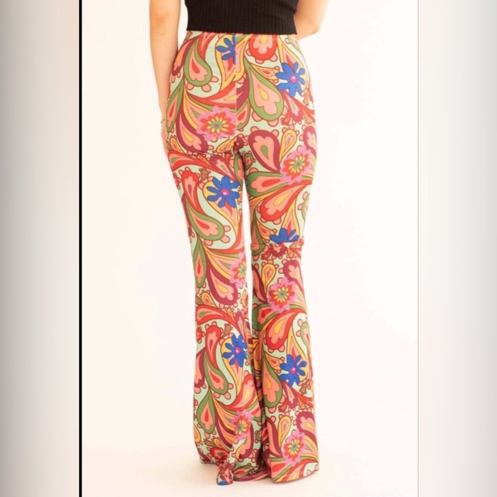 Wowo Paris Vibrant Floral Flared 70s Psychedelic Pants Women’s Size Medium